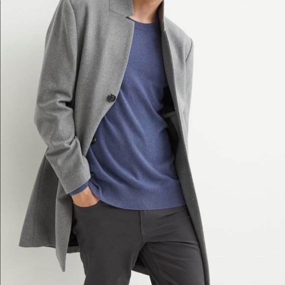 Mens H&M Wool Blend  Grey Peacoat - Picture 3 of 16